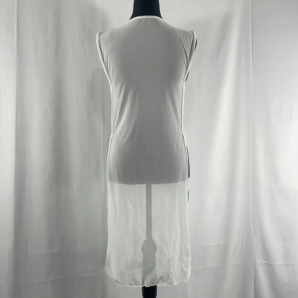 Sheer white sleeveless swim cover, tunic, top, peek a boo slits on side, Large - Picture 6 of 10